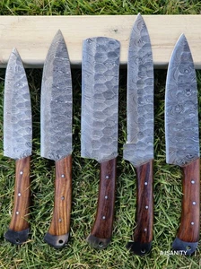 Gebrauchtes Vintage Damaststahl Klinge Kochmesser Set - Holzgriff - Bild 1 von 2