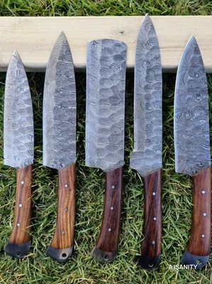 Used Vintage Damascus Steel blade Chef knives set -  Wood Handle - Image 1 of 2