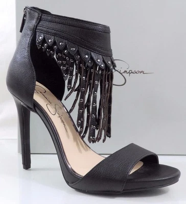 Jessica Simpson Reiko Studded Fringe Platform Heels Sandal Leather Black Size 11 - Image 1 of 4