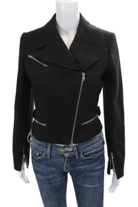 Alaia Womens Full Zipper Cropped Wrap Jacket Black Wool Size EUR 40 - Picture 1 of 5