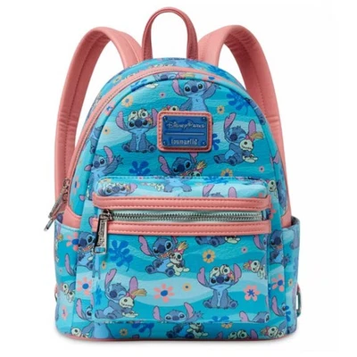 Mini Mochila Azul Stitch Loungefly Parks Disney - Lilo & Stitch con Scrump Foto 1 de 4