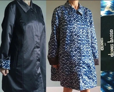 Gabardina Dennis Basso Chaqueta de Lluvia Azul Marino Leopardo Reversible Para Mujer 3X Nueva Con Etiquetas Foto 1 de 4