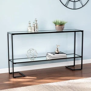 Southern Enterprises Ochila 52 in. Black Rectangle Glass Console Table with - Picture 1 of 9