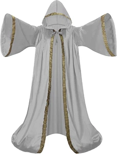 Accappatoio da mago in velluto con maniche con cappuccio Halloween strega vampiro cosplay grigio chiaro - Foto 1 di 8