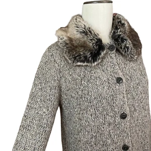 J Jill Cardigan Sweater Womens S Petite Button On Fur Collar Marled Cotton Blend - Picture 1 of 14