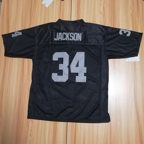 Black White Retro American Football Jersey 34# Bo Jackson Jersey Custom Sewn Cover