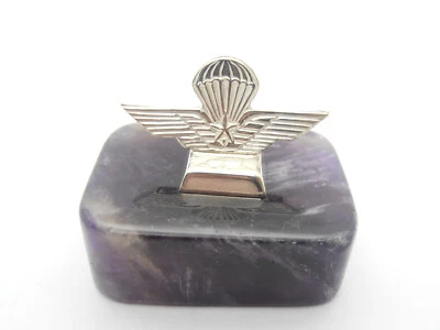 Paracadutisti : Fregio Parà in Argento 925 su Ametista - Fermacarte Soprammobile - Immagine 1 di 4