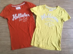 Hollister Ladies Teens 2 Summer T Shirts XS S Orange Yellow - Picture 1 of 12