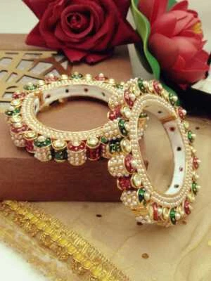 Indisch Traditionell 22K Vergoldet 2 Stück Armbänder Damen Armreif Ethnisch - Bild 1 von 3