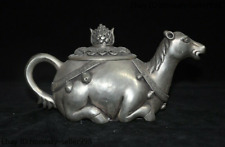 8'' Marked old chinese palace dynasty Tibetan silver horse Teapot tea set statue