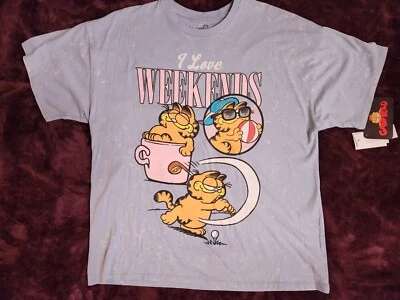 Camiseta Garfield XSMALL Grande Adolescente Manga Corta Blanca Lavada Nueva Foto 1 de 4
