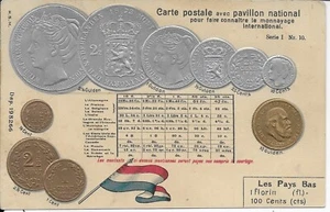 LES PAYS BAS Embossed Vintage Coin and Flag Postcard unused - Picture 1 of 2