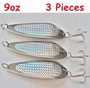 9oz Casting Krocodile Spoons 3 Pieces Chrome/Silver Fishing Lures w/Treble Hooks - Picture 1 of 3