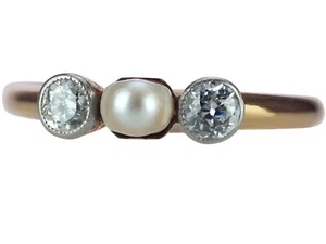 Jugendstil 585 Gelb Gold Natur Perle 0,20 ct Diamant Damen zarter Ring antik! - Bild 1 von 7