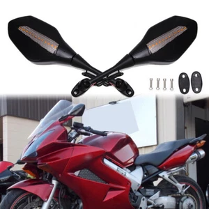 LED Motorcycle Mirrors w/ Sequential Turn Signal For Honda 2002-2008 VFR800 VTEC - Picture 1 of 8