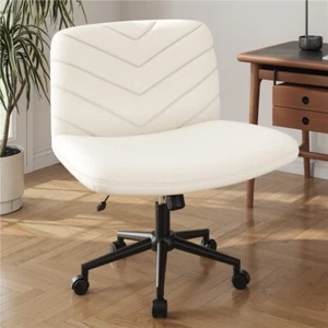 Wide Criss Cross Chair Comfy Armless Swivel Desk Chair for Home Office Bedroom - Picture 1 of 17