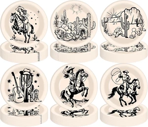 60 Pcs Western Paper Plates, 7 Inch Printed Western Cowboy Party Plates for Wild - Picture 1 of 6
