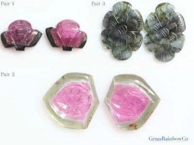 Carved Tourmaline fancy shape Loose Gemstones, Tourmaline carving pair gemstones - Image 1 of 4