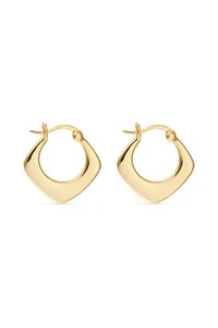 Minimalist 14k Gold Boho Huggie Hoops, Small Tiny Mini Geometric Square Earrings - Picture 1 of 5