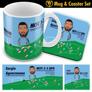 Sergio Aguero Titelgewinn Tor 2012 Tasse & Untersetzer Set Manchester Man City - Bild 1 von 1