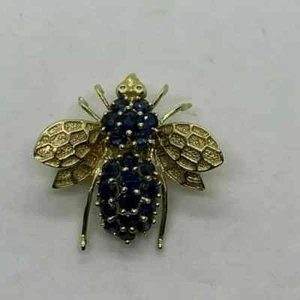 Blue Sapphire Bee Brooch Pin & Pendant 14K Yellow Gold Finish 2.50 CT Round Cut - Picture 1 of 7