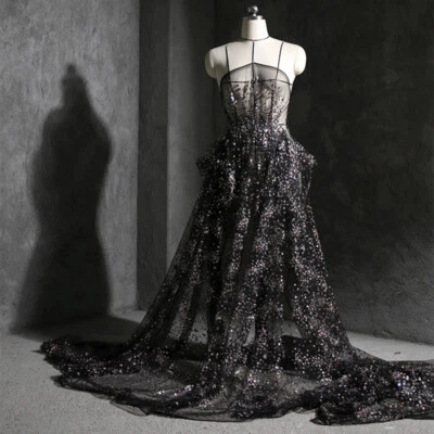 Shiny Mesh Sequin Rhinestone Fabric DIY Cloth Sheer Wedding Dress Sewing Craft - Image 1 of 4