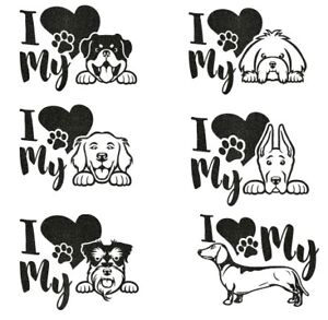 1 x I Love my Dog Car/Mirror/File Glitter Decal Stickers 6 Designs Available