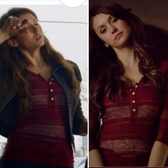 ASO Katherine Pierce Vampire Diaries Borgoña Encaje Transparente Henley Talla M Merlot Foto 1 de 4