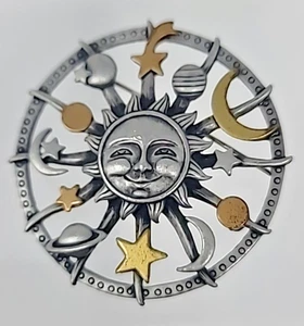 Spilla spilla Jonette Jewelry firmata JJ rame celeste sole luna stella pianeta vintage - Foto 1 di 2