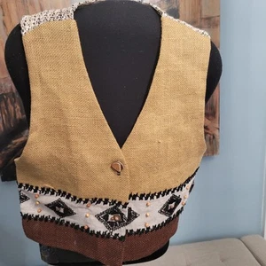 Vtg Ice Brand Western Style Wood beaded and Embroidered Vest Women's Sz S NWOT - Picture 1 of 4