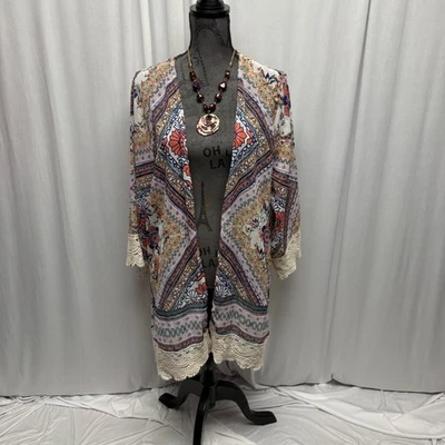 Rebobinado Floral Patchwork Frente Abierto Kimono Cubrir Mujer Talla XXL Encaje Borde Boho Foto 1 de 4