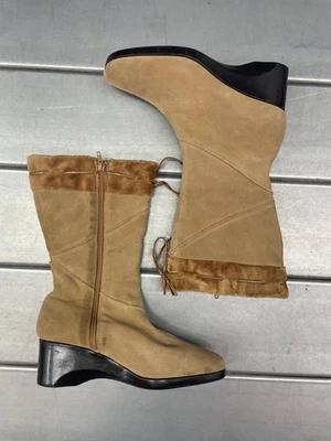 Botas de cuña clásicas de gamuza de cuero para mujer talla 9 tostadas suaves forradas de vellón talla cremallera Foto 1 de 4