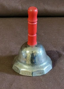 Vintage Hand Bell With Red Wood Handle - Picture 1 of 11