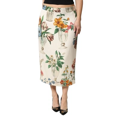 Falda DOLCE & GABBANA Blanca Floral Cintura Media Corte Lápiz Midi IT50/US16/3XL 900usd Foto 1 de 4