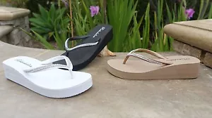 NEW Womens Platforms/Wedge Crystal Rhinestone Bling Flip Flops Sandals--**313H** - Picture 1 of 10