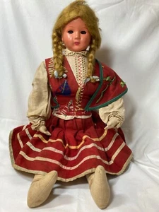 Vintage Antique Cloth & Composition, Straw Filled Sleep Eye Jointed Limbs 18” - Picture 1 of 12