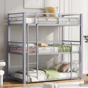 Metal Twin Size Triple Bunk Bed, Silver(Old SKU: SM000230AAN-1) - Picture 1 of 12