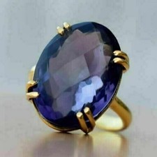 2.00 Ct Oval Cut Lab-Created Tanzanite Solitaire Ring In 14K Yellow Gold Plated