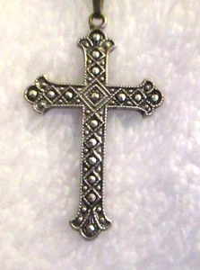Colgante Cruz Marcasita y Plata de Ley 925 Vintage y Cadena 25", Italia - Imagen 1 de 10