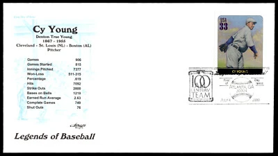 2000 FDC Legends of Baseball Cy Young Career Stats Artmaster Cachet - Image 1 of 2