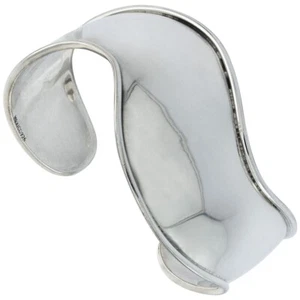 925 Sterling Silver Domed Curved Raised Edge Cuff Bracelet 25mm, 7.25" Long - Picture 1 of 1