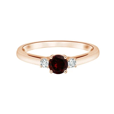 5MM Round Cut Red Garnet Gemstone 14k Rose Gold Three Stone Women Ring Foto 1 de 4
