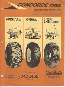 1971 CONCORDE TIRES PRICE LIST Agricultural & Industrial ILLUSTRATED - Picture 1 of 2