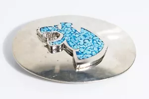 Blaue Intarsien silberfarbene Jaguar Katze Western Vintage Gürtelschnalle - Bild 1 von 5