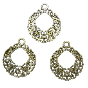 Colgante corona redonda diseño floral intrincado M917 bronce antiguo 30 mm 10 piezas - Imagen 1 de 2