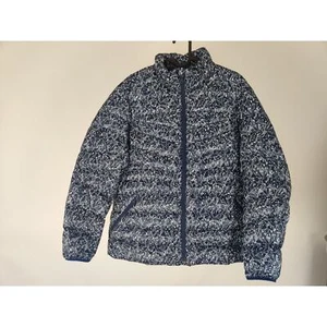 (V) Land's End GIRLS BLUE FLOWERS PATTERN Puffer Jacket Sz L 14-16 COLD WEATHER - Picture 1 of 9