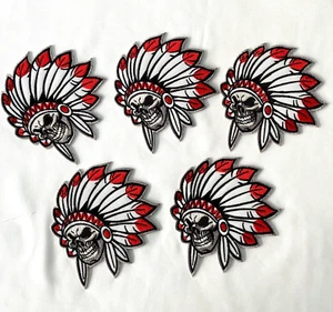 Set Skull Sugar Native American Indian Chief Embroidered Iron-Sew on Patches - Picture 1 of 6