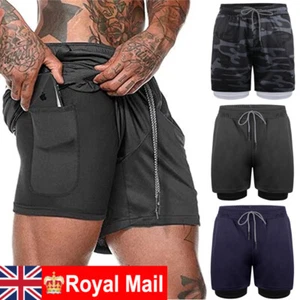 Mens Running Gym 2 in 1 Sports Shorts Workout Training Shorts with Phone Pockets - Picture 1 of 24