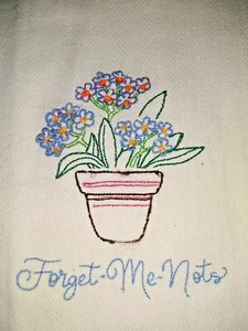 CUSTOM EMBROIDERED KITCHEN TOWELS - FORGET-ME-NOTS - Picture 1 of 3