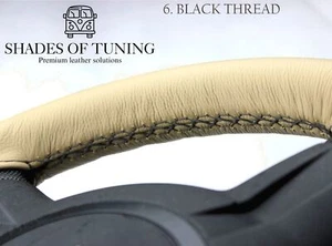 LEATHER STEERING WHEEL COVER FOR MAZDA MX-3 / AZ-3 / PRESSO BLACK SEAM - Picture 1 of 12